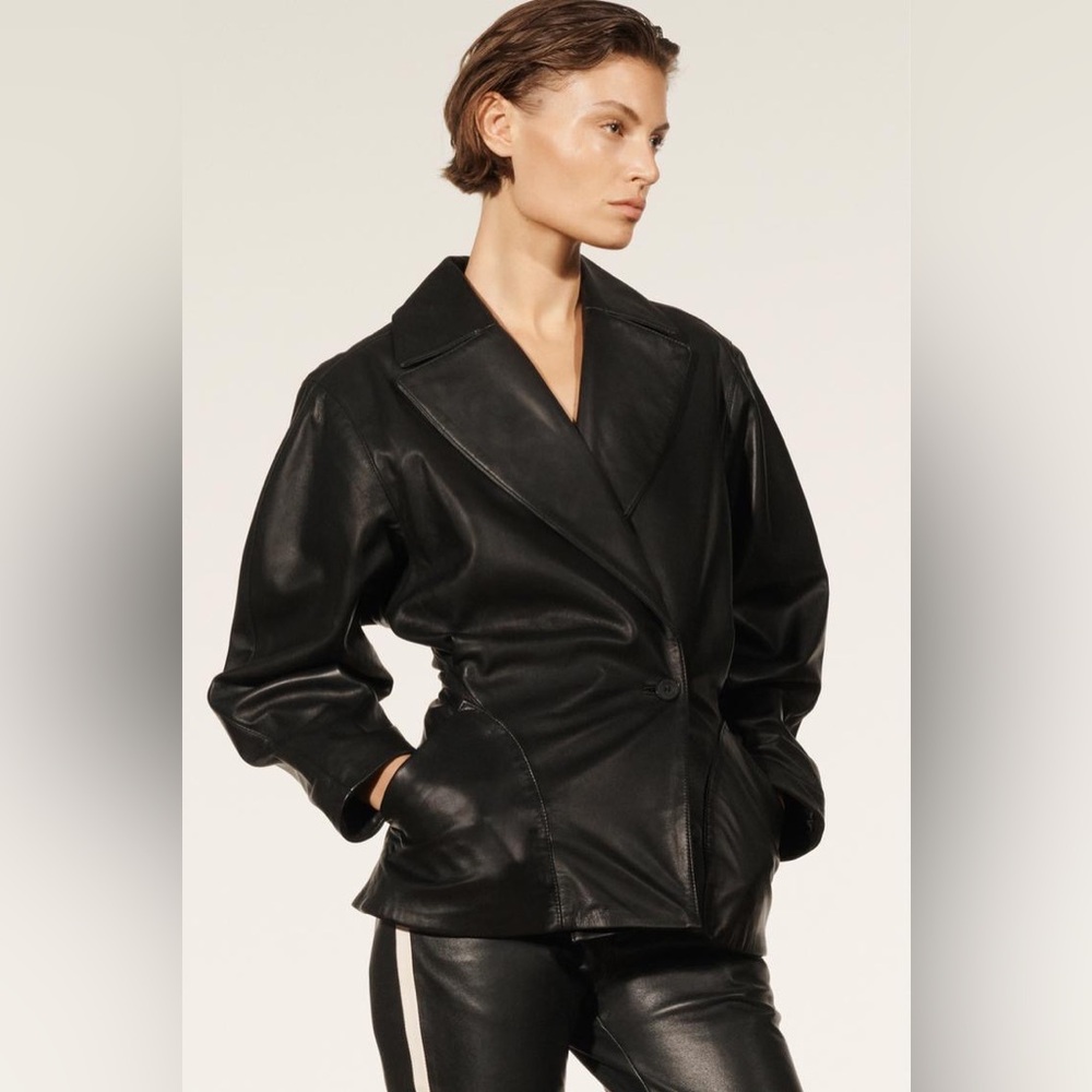 Zara BELTED GENUINE LEATHER BLAZER LIMITED EDITION